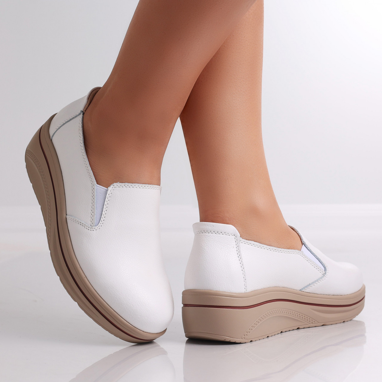 Pantofi dama cu Platforma Albi din Piele Naturala Latifa - poza 3