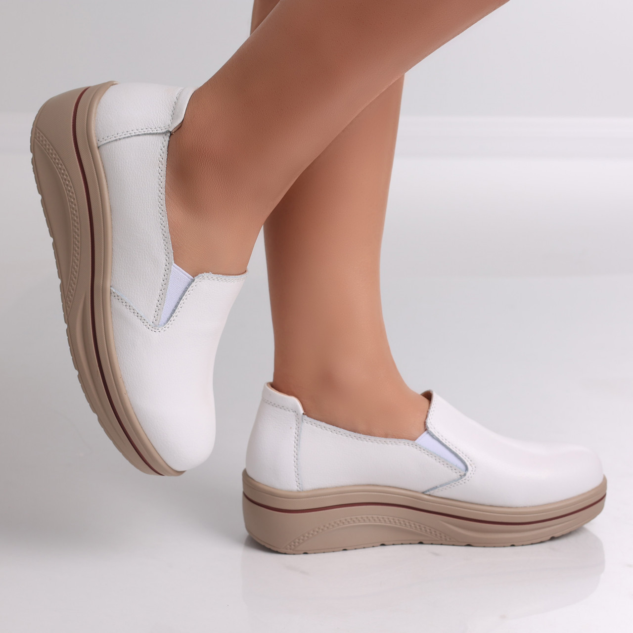 Pantofi dama cu Platforma Albi din Piele Naturala Latifa - poza 4