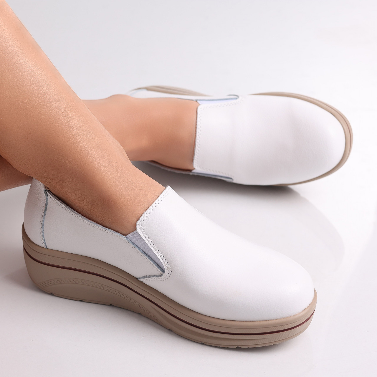 Pantofi dama cu Platforma Albi din Piele Naturala Latifa - poza 5