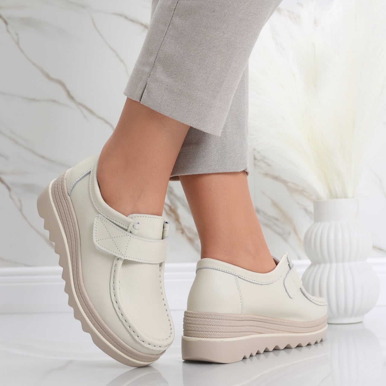 Pantofi dama cu platforma Bej din Piele Naturala Anera - poza 1