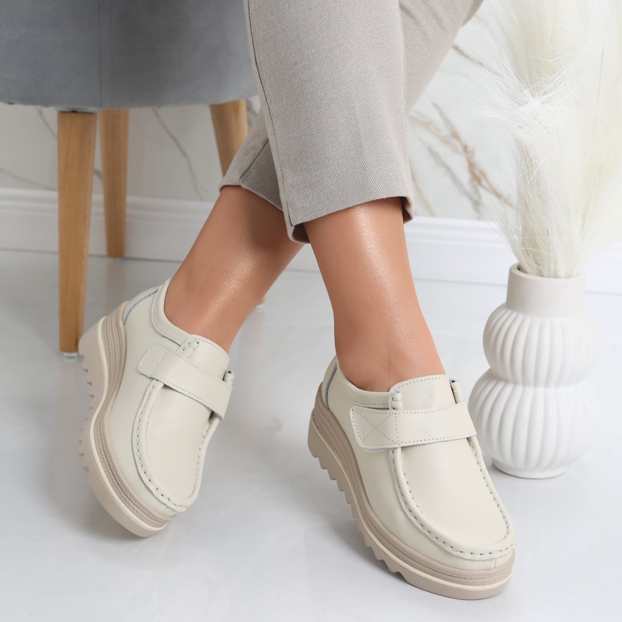 Pantofi dama cu platforma Bej din Piele Naturala Anera - poza 2
