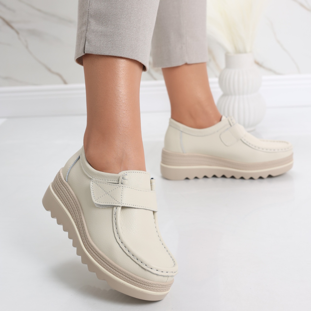 Pantofi dama cu platforma Bej din Piele Naturala Anera - poza 3