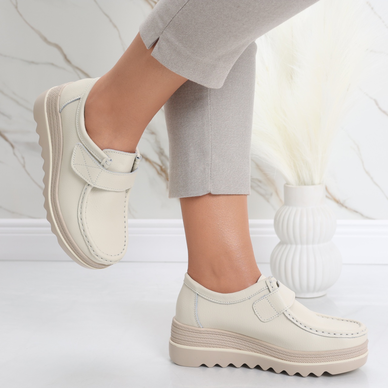 Pantofi dama cu platforma Bej din Piele Naturala Anera - poza 4