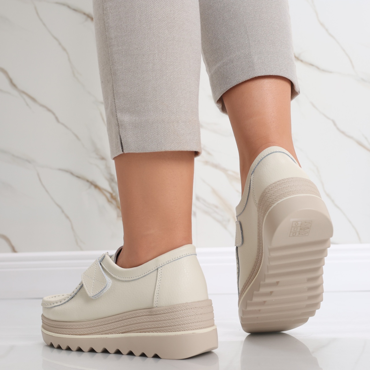 Pantofi dama cu platforma Bej din Piele Naturala Anera - poza 5