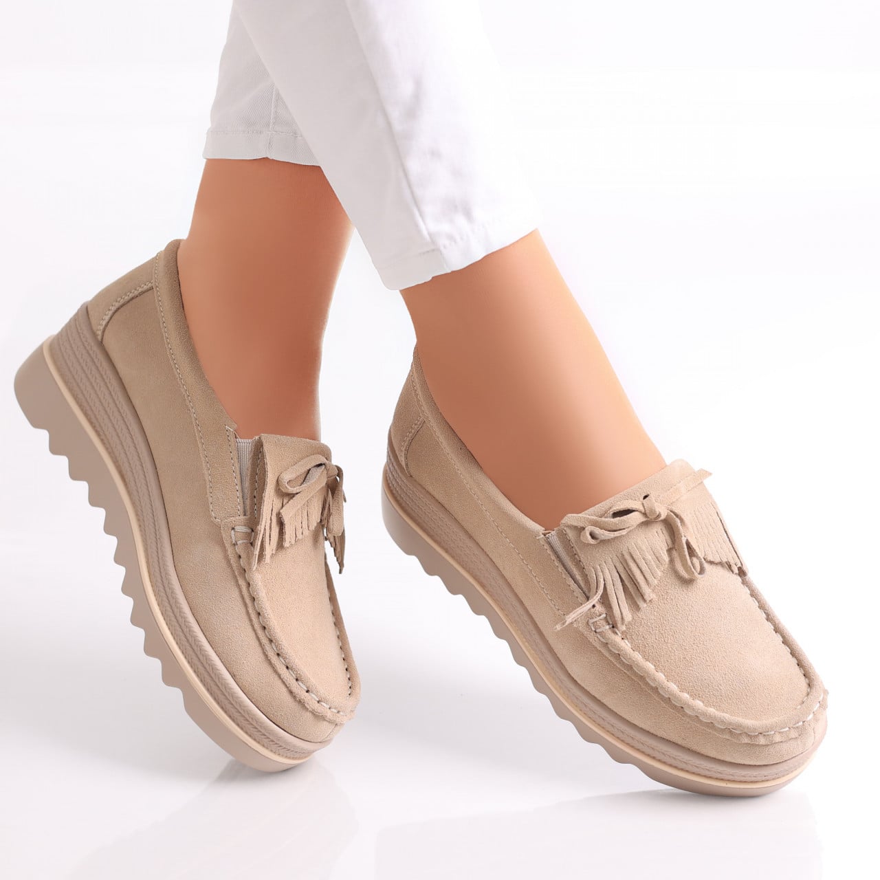 Pantofi dama cu platforma Bej din Piele Naturala Intoarsa Asion - poza 1