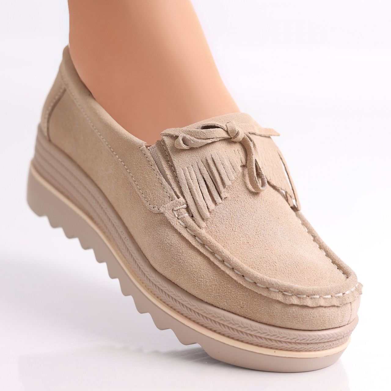 Pantofi dama cu platforma Bej din Piele Naturala Intoarsa Asion - poza 2