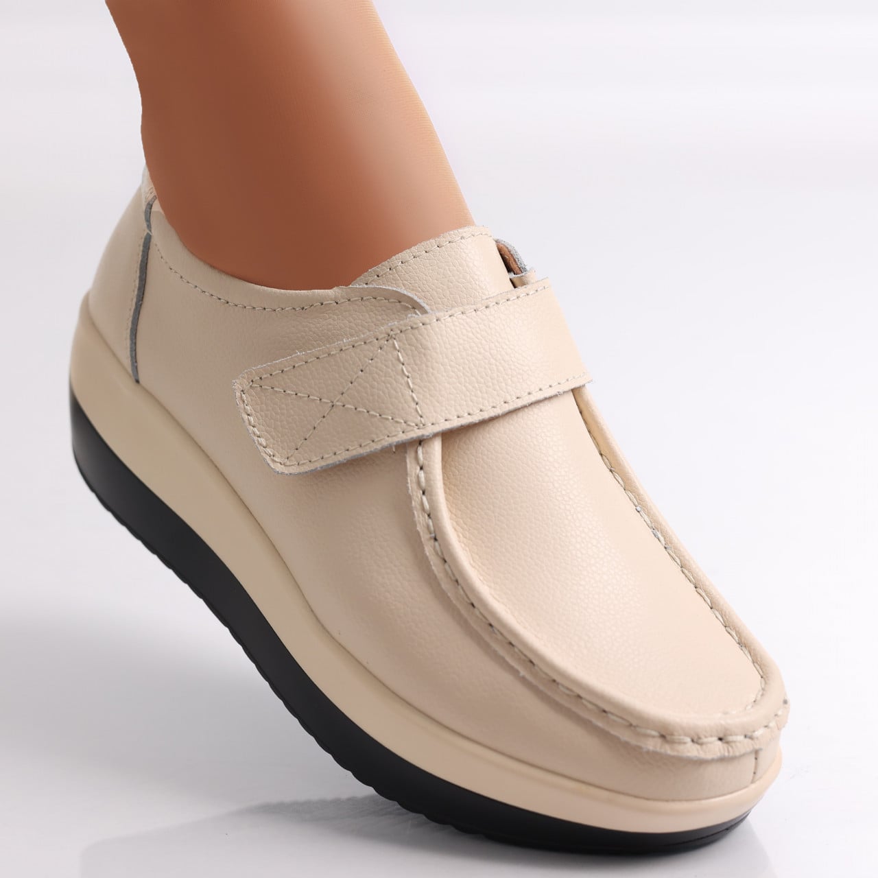 Pantofi dama cu Platforma Bej din Piele Naturala Riley - poza 2