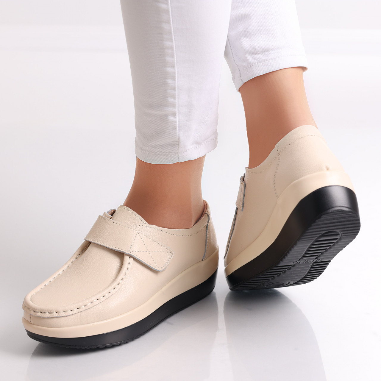 Pantofi dama cu Platforma Bej din Piele Naturala Riley - poza 4