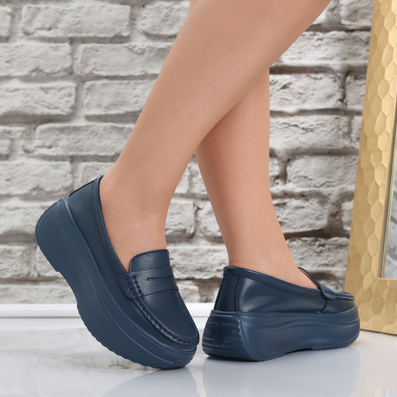 Pantofi dama cu platforma Bleumarin din Piele Naturala Alunsa - poza 4