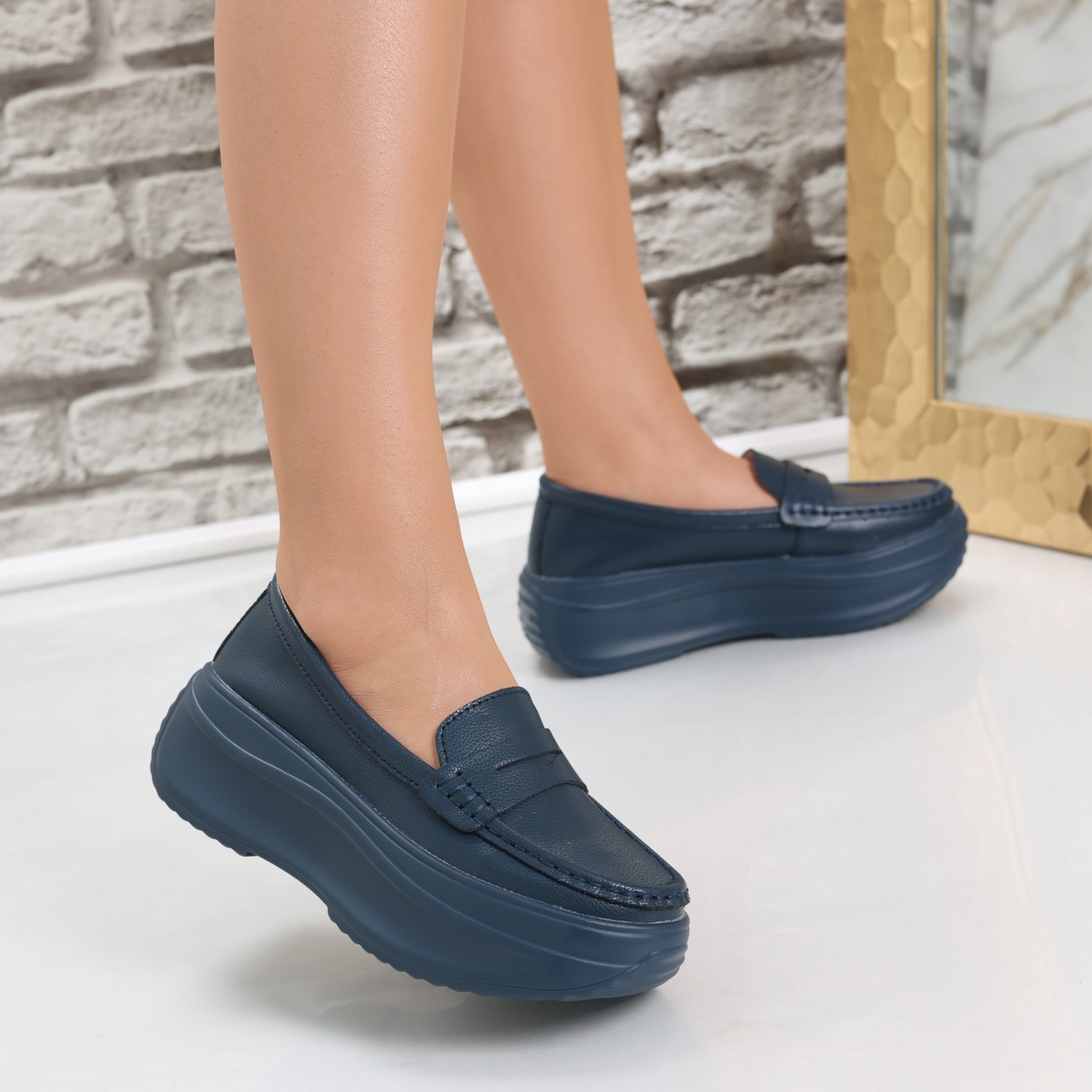Pantofi dama cu platforma Bleumarin din Piele Naturala Alunsa - poza 5