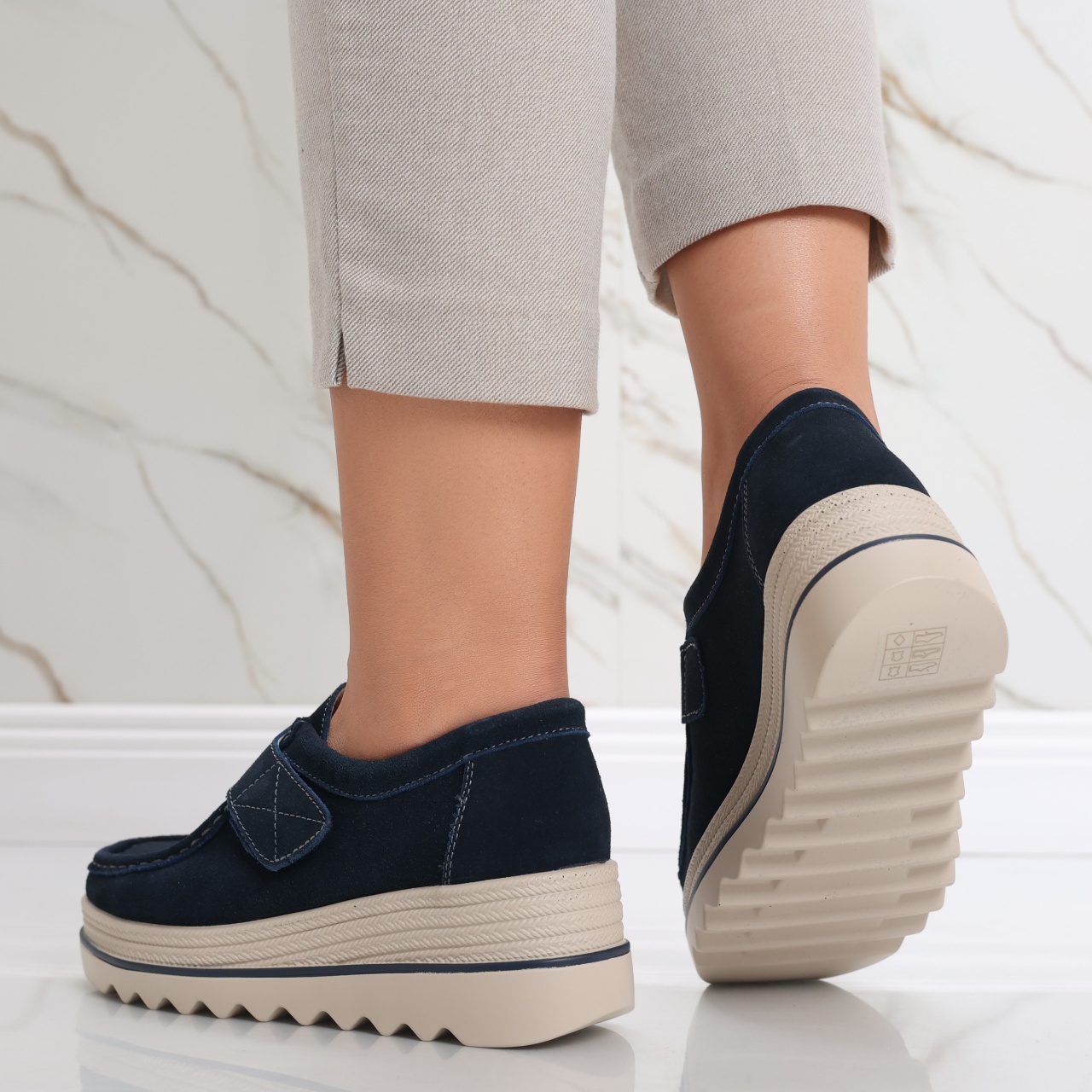 Pantofi dama cu platforma Bleumarin din Piele Naturala Intoarsa Anera - poza 5