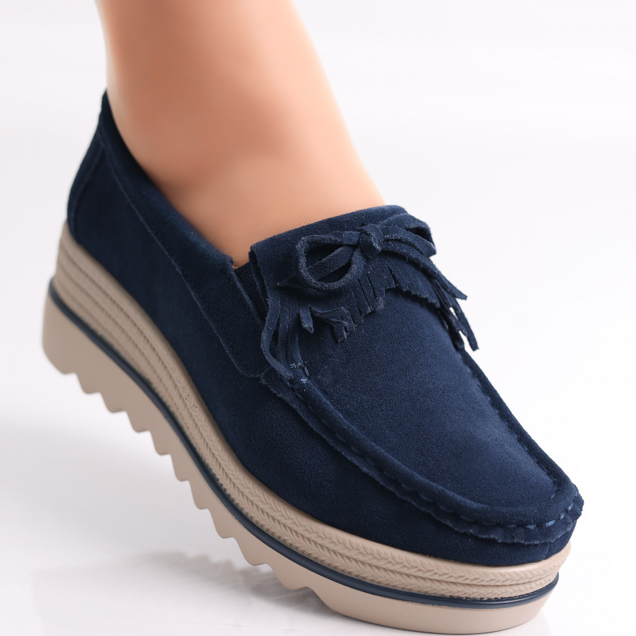 Pantofi dama cu platforma Bleumarin din Piele Naturala Intoarsa Asion - poza 2