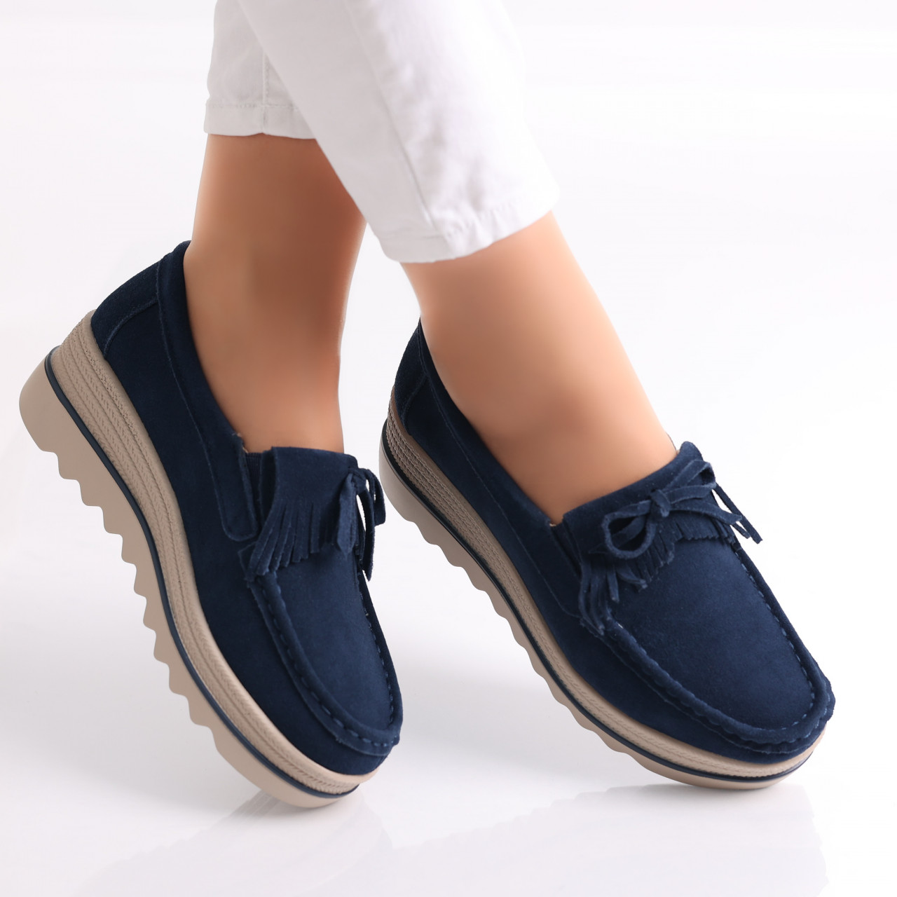 Pantofi dama cu platforma Bleumarin din Piele Naturala Intoarsa Asion - poza 3