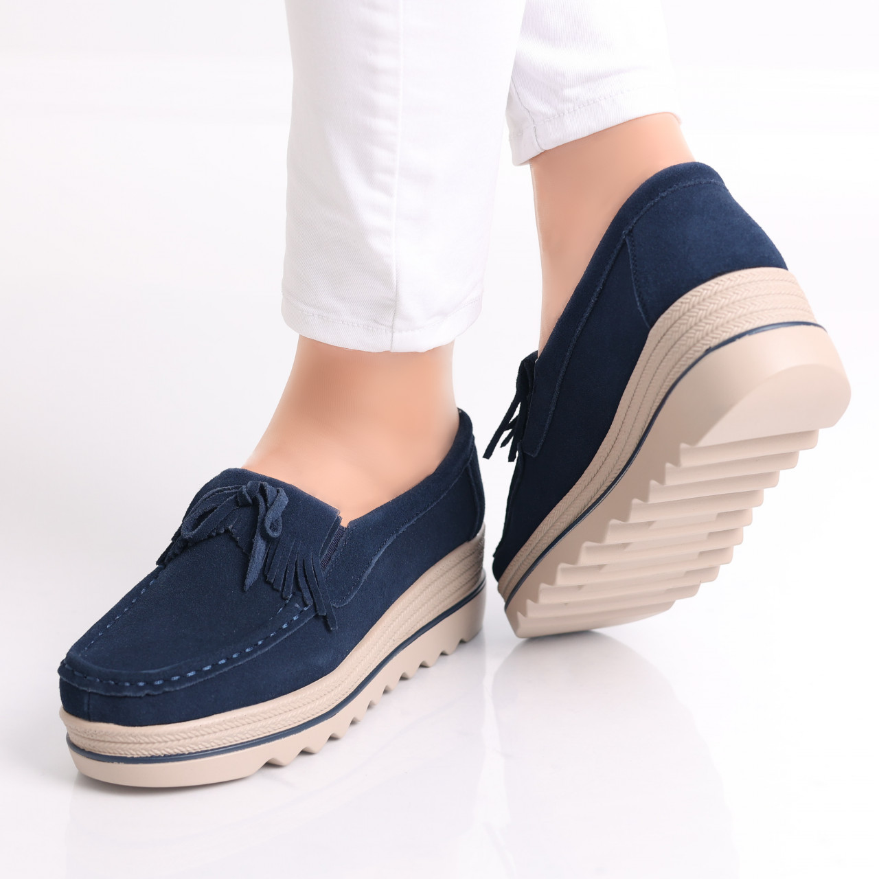 Pantofi dama cu platforma Bleumarin din Piele Naturala Intoarsa Asion - poza 4