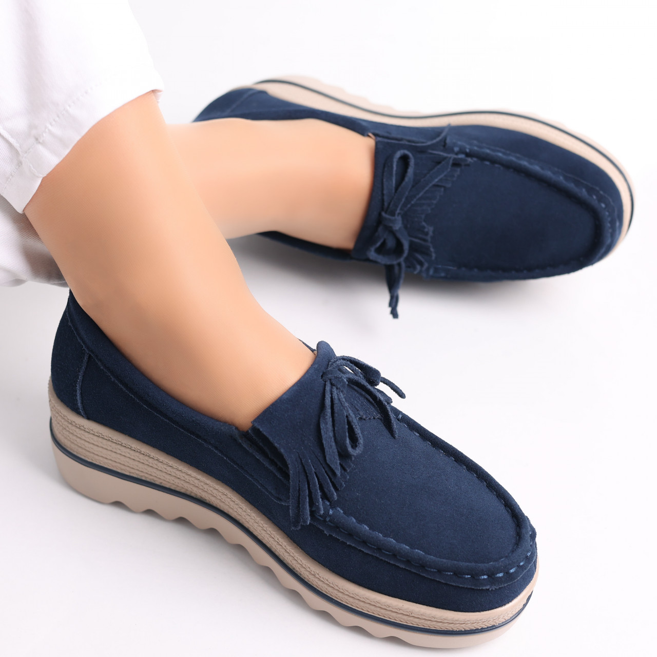 Pantofi dama cu platforma Bleumarin din Piele Naturala Intoarsa Asion - poza 5