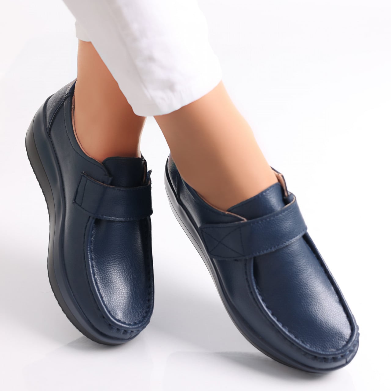 Pantofi dama cu Platforma Bleumarin din Piele Naturala Riley - poza 1