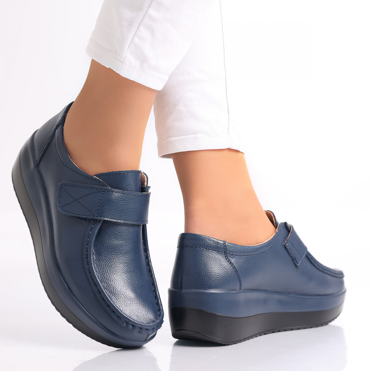 Pantofi dama cu Platforma Bleumarin din Piele Naturala Riley - poza 3