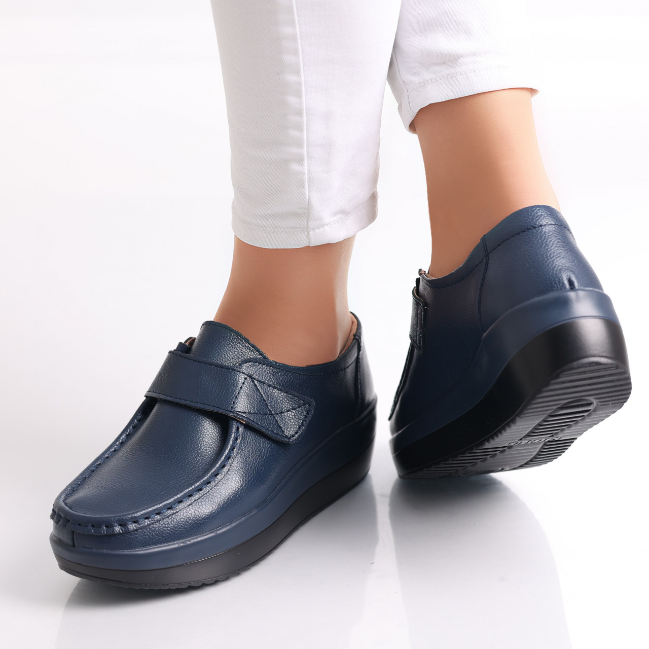 Pantofi dama cu Platforma Bleumarin din Piele Naturala Riley - poza 4