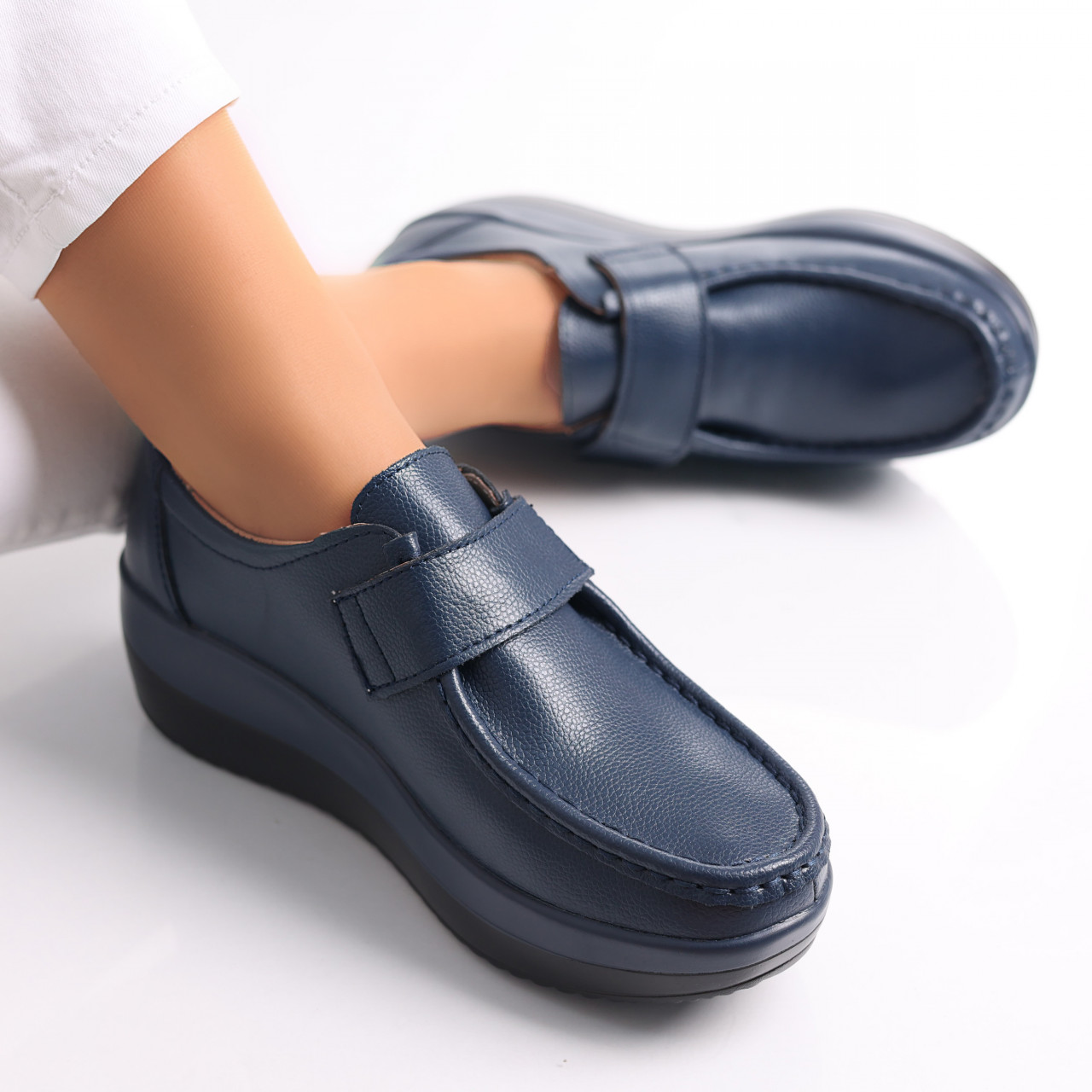 Pantofi dama cu Platforma Bleumarin din Piele Naturala Riley - poza 5
