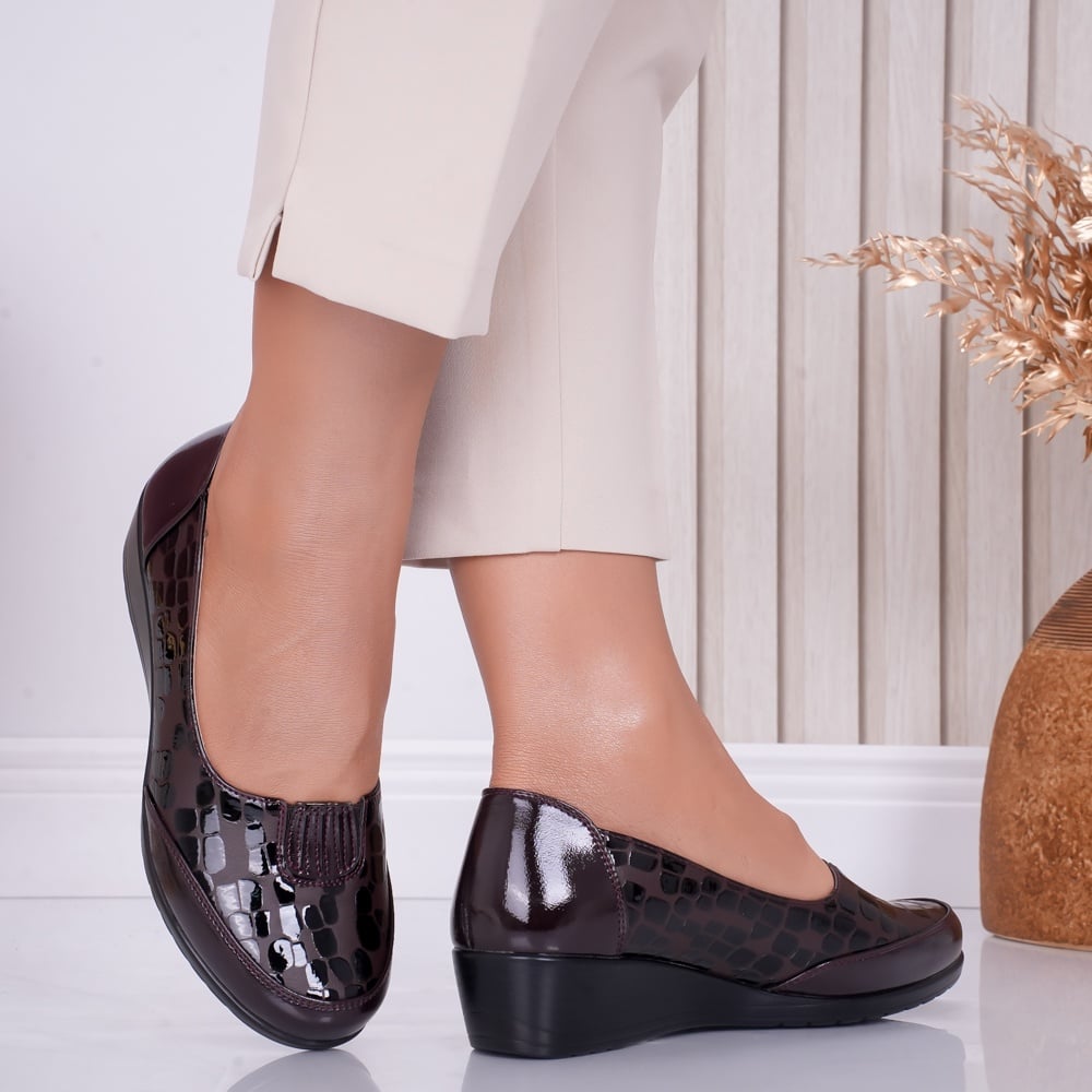 Pantofi dama cu platforma Bordo din Piele Ecologica Lacuita Tara Croco - poza 1