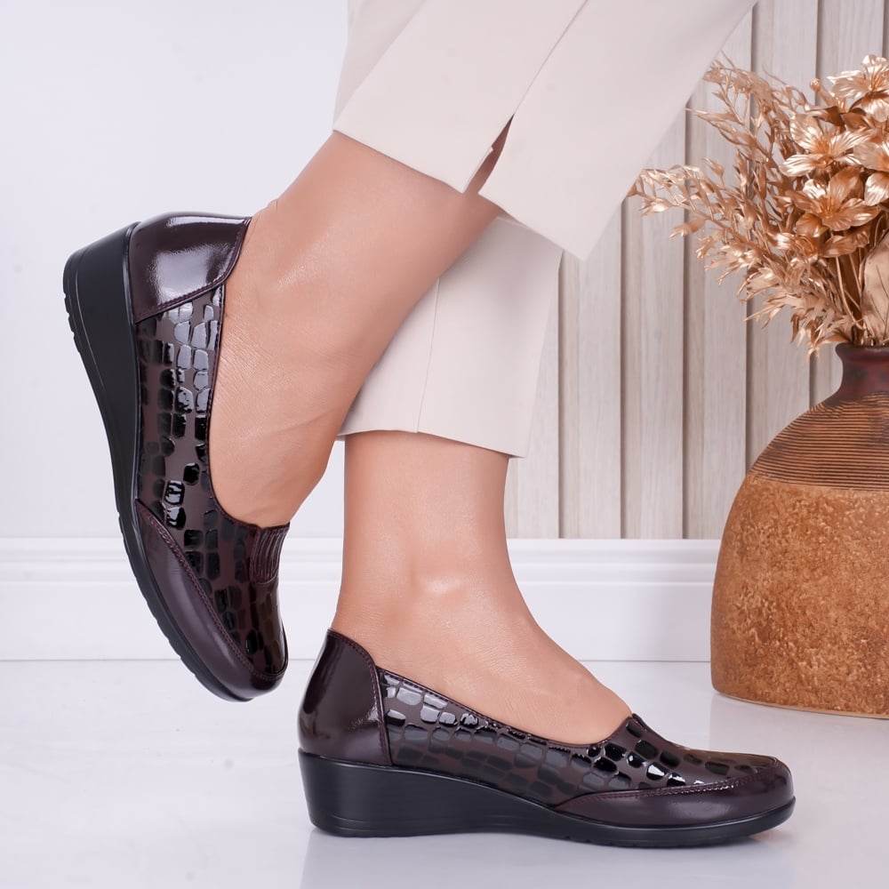 Pantofi dama cu platforma Bordo din Piele Ecologica Lacuita Tara Croco - poza 2
