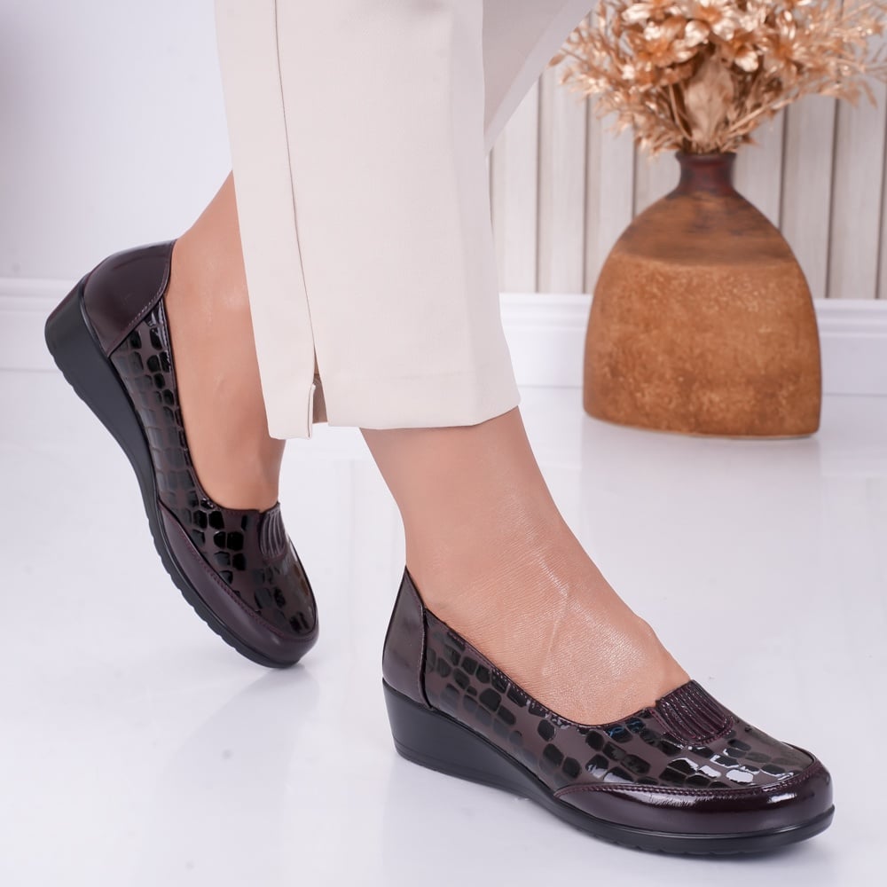Pantofi dama cu platforma Bordo din Piele Ecologica Lacuita Tara Croco - poza 4