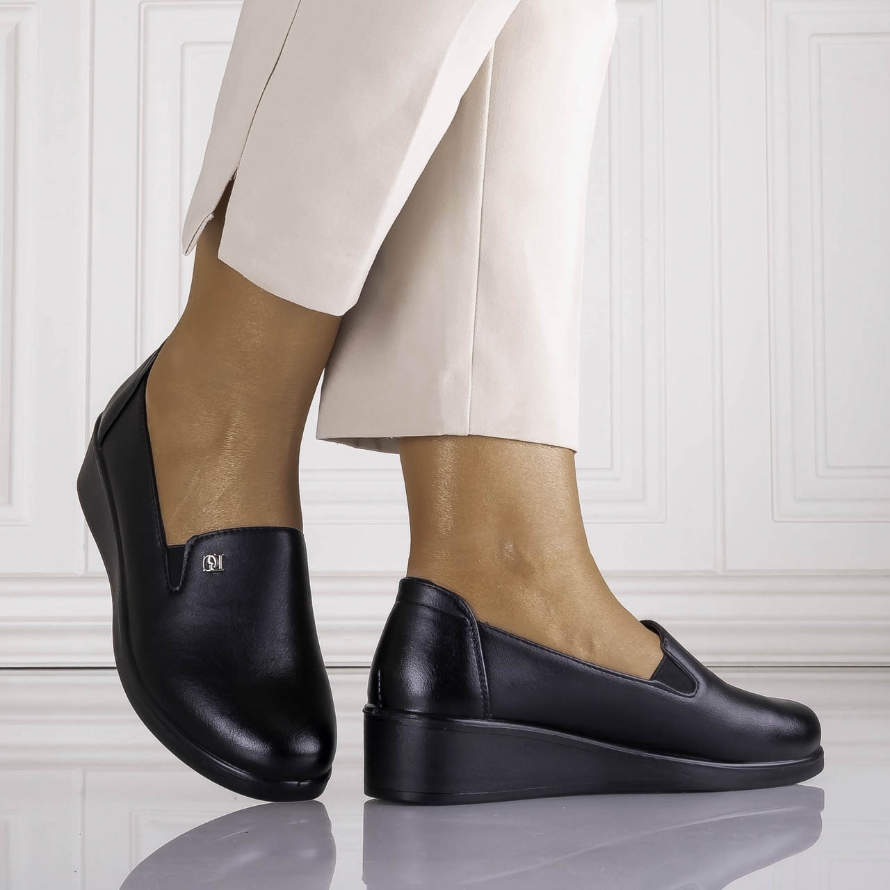 Pantofi dama cu platforma Negri din Piele Ecologica Ayola - poza 4