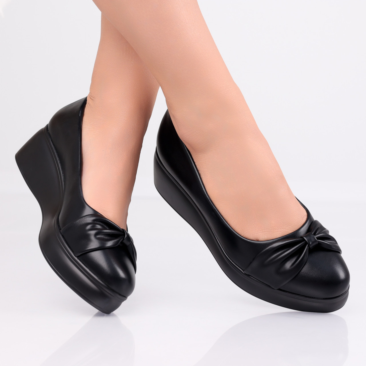 Pantofi Dama cu Platforma Negri din Piele Ecologica Brisia - poza 2