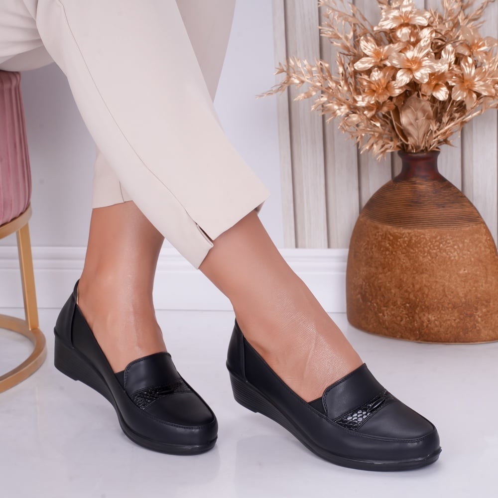 Pantofi dama cu platforma Negri din Piele Ecologica Coco - poza 1