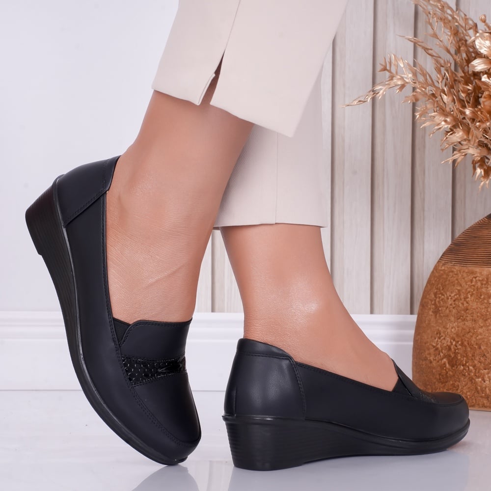 Pantofi dama cu platforma Negri din Piele Ecologica Coco - poza 2