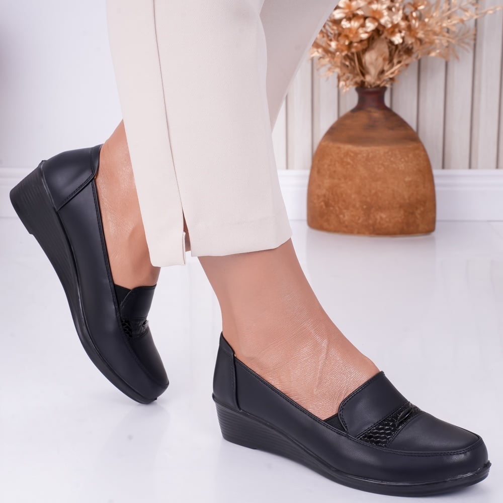 Pantofi dama cu platforma Negri din Piele Ecologica Coco - poza 4