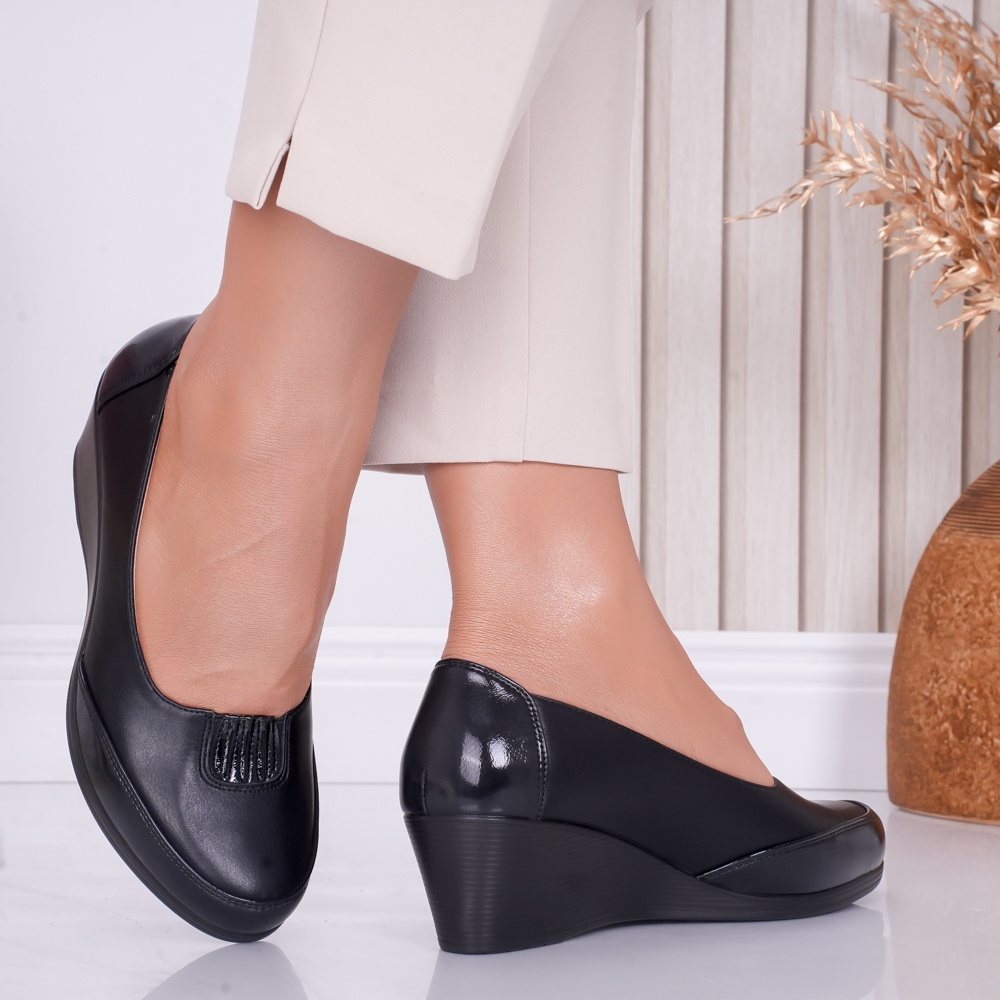 Pantofi dama cu platforma Negri din Piele Ecologica Esra - poza 2