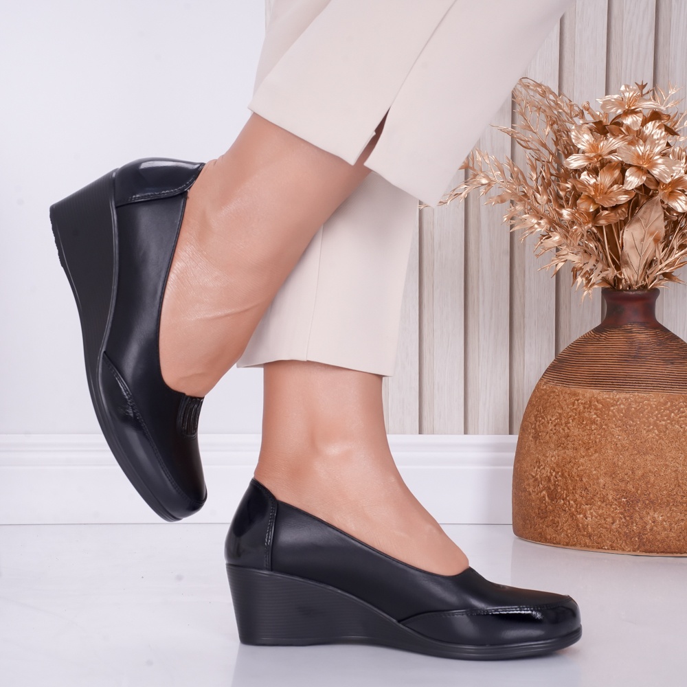 Pantofi dama cu platforma Negri din Piele Ecologica Esra - poza 3