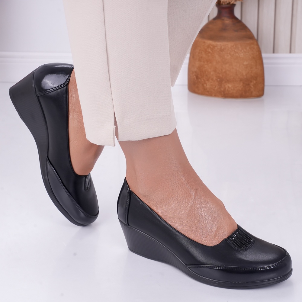 Pantofi dama cu platforma Negri din Piele Ecologica Esra - poza 4