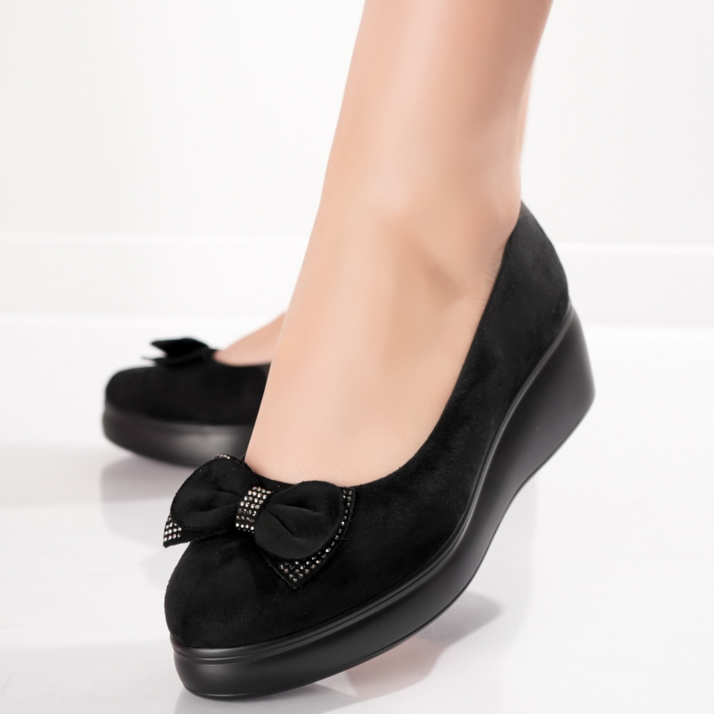Pantofi Dama cu Platforma Negri din Piele Ecologica Intoarsa Aresa - poza 3