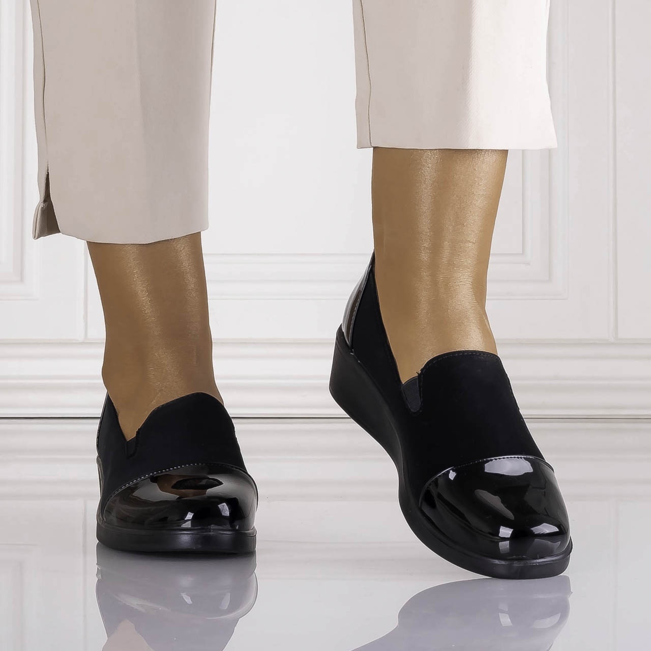 Pantofi dama cu platforma Negri din Piele Ecologica Intoarsa Eghima - poza 5