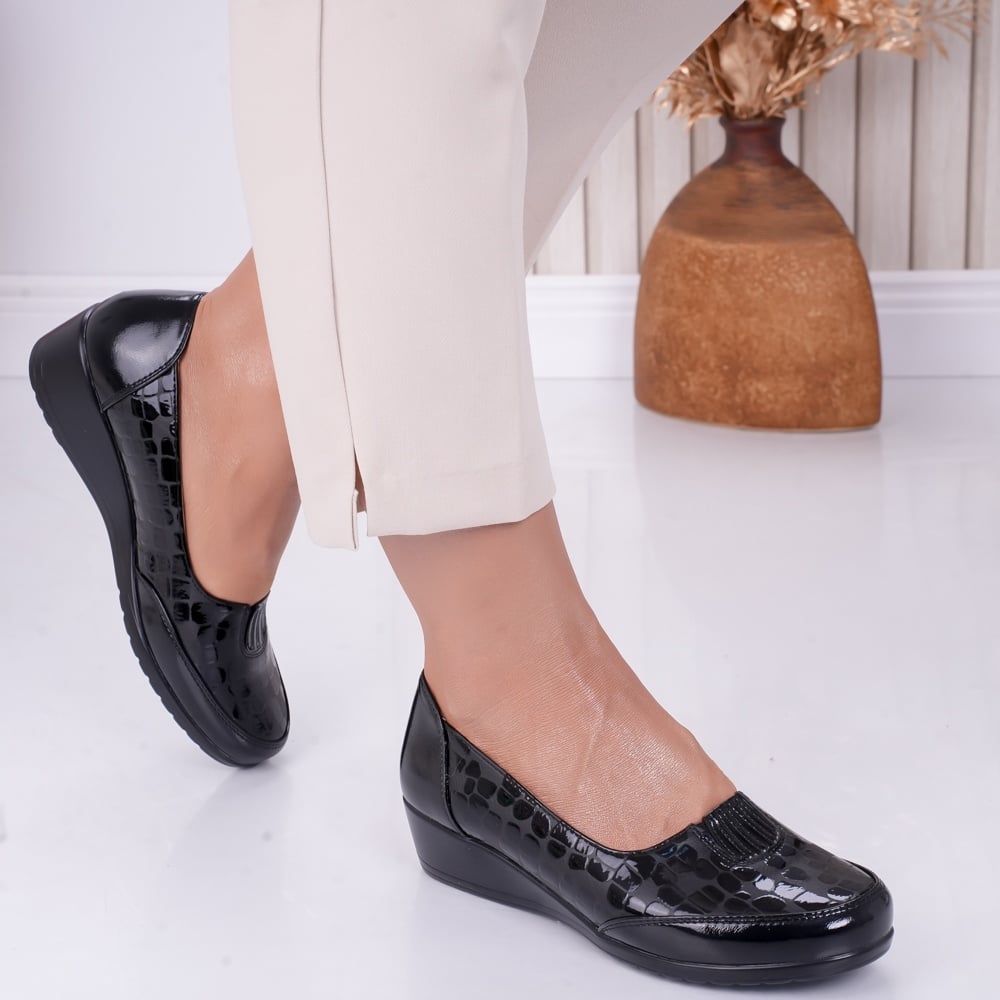 Pantofi dama cu platforma Negri din Piele Ecologica Lacuita Tara Croco - poza 4