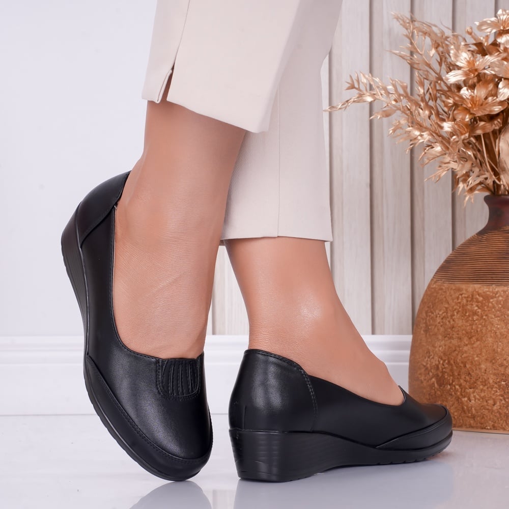Pantofi dama cu platforma Negri din Piele Ecologica Tara - poza 2
