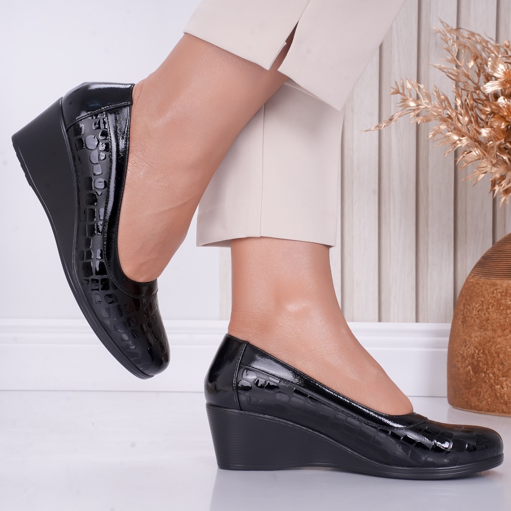 Pantofi dama cu platforma Negri din Piele Lacuita Maxie - poza 3