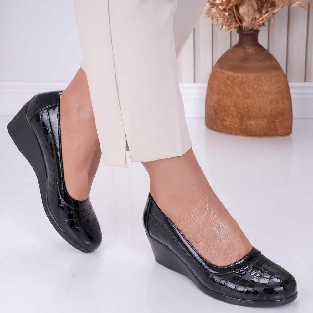 Pantofi dama cu platforma Negri din Piele Lacuita Maxie - poza 4