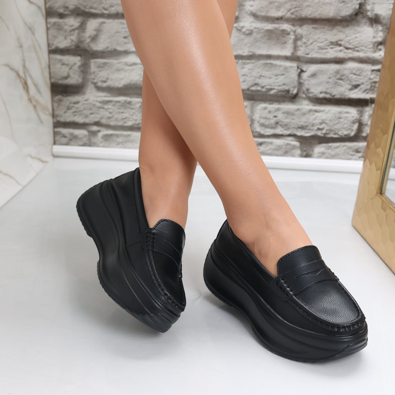 Pantofi dama cu platforma Negri din Piele Naturala Alunsa - poza 3