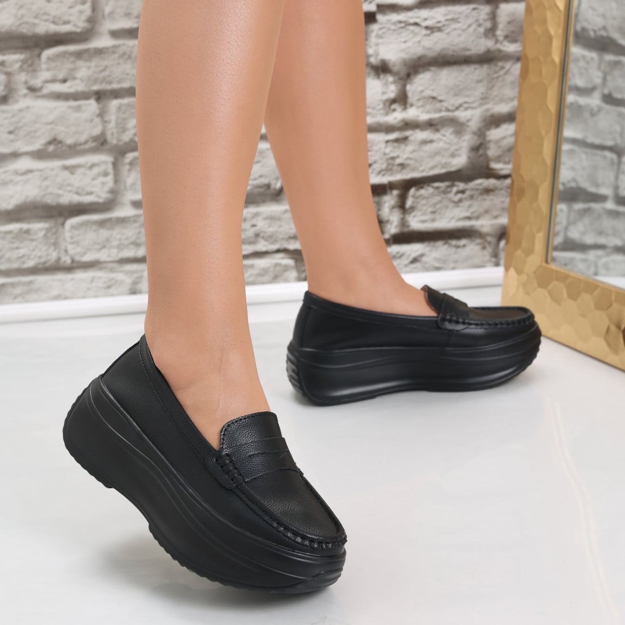Pantofi dama cu platforma Negri din Piele Naturala Alunsa - poza 4