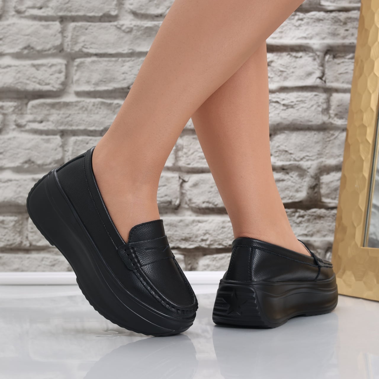 Pantofi dama cu platforma Negri din Piele Naturala Alunsa - poza 5