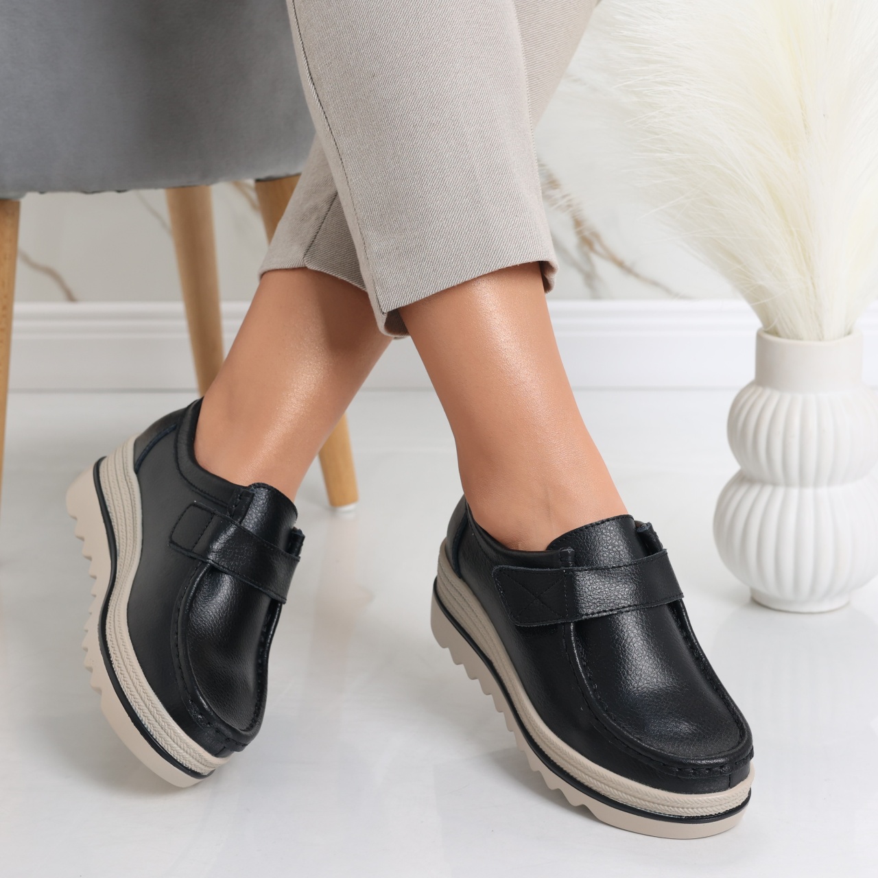 Pantofi dama cu platforma Negri din Piele Naturala Anera - poza 3