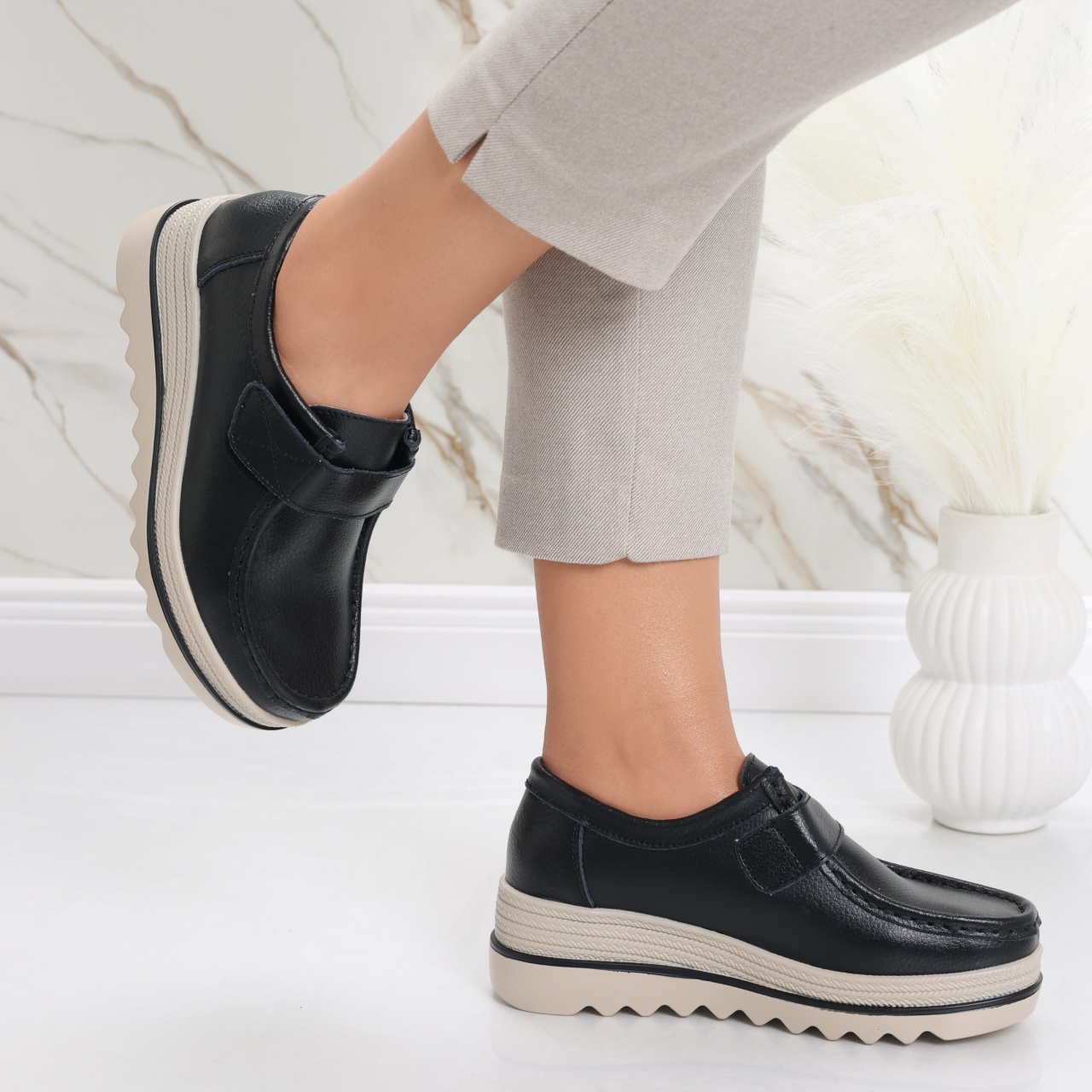 Pantofi dama cu platforma Negri din Piele Naturala Anera - poza 4