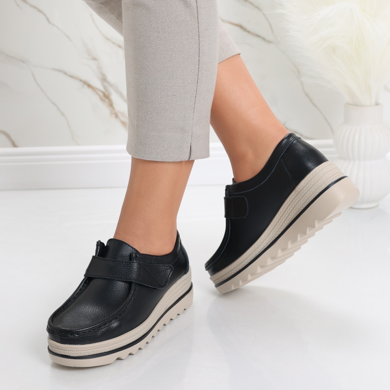 Pantofi dama cu platforma Negri din Piele Naturala Anera - poza 5