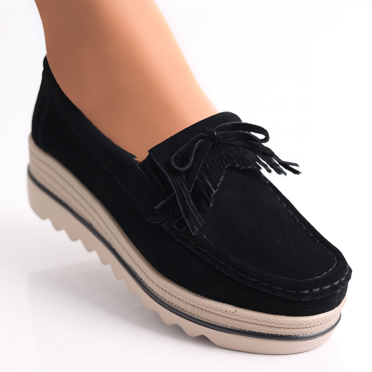 Pantofi dama cu platforma Negri din Piele Naturala Intoarsa Asion - poza 2