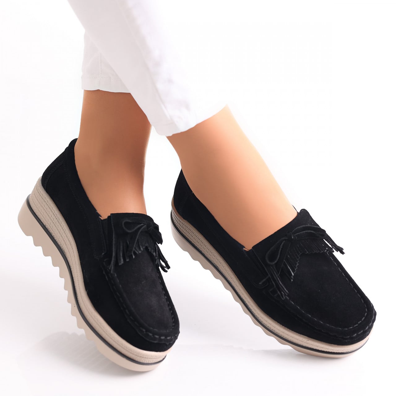 Pantofi dama cu platforma Negri din Piele Naturala Intoarsa Asion - poza 3
