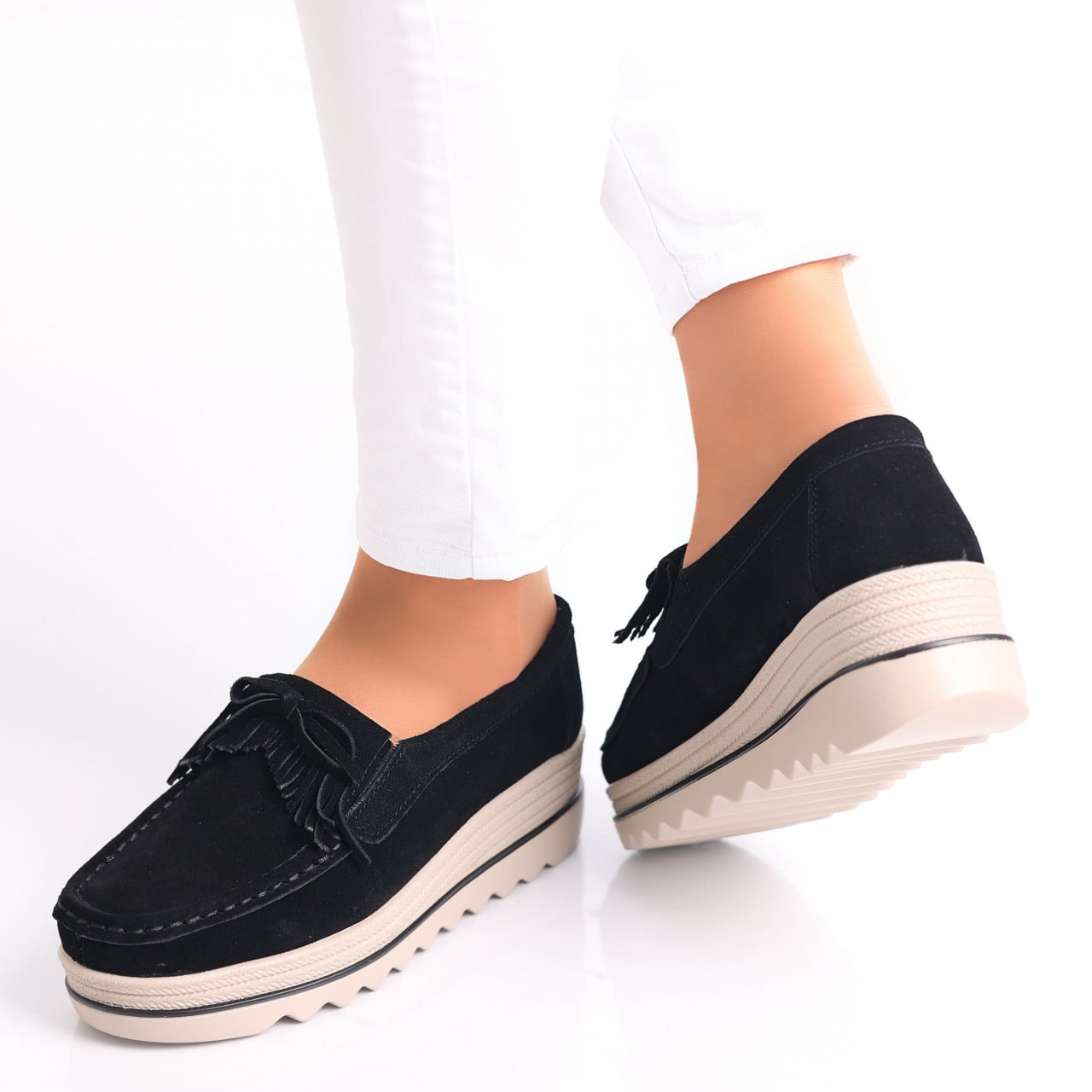 Pantofi dama cu platforma Negri din Piele Naturala Intoarsa Asion - poza 4