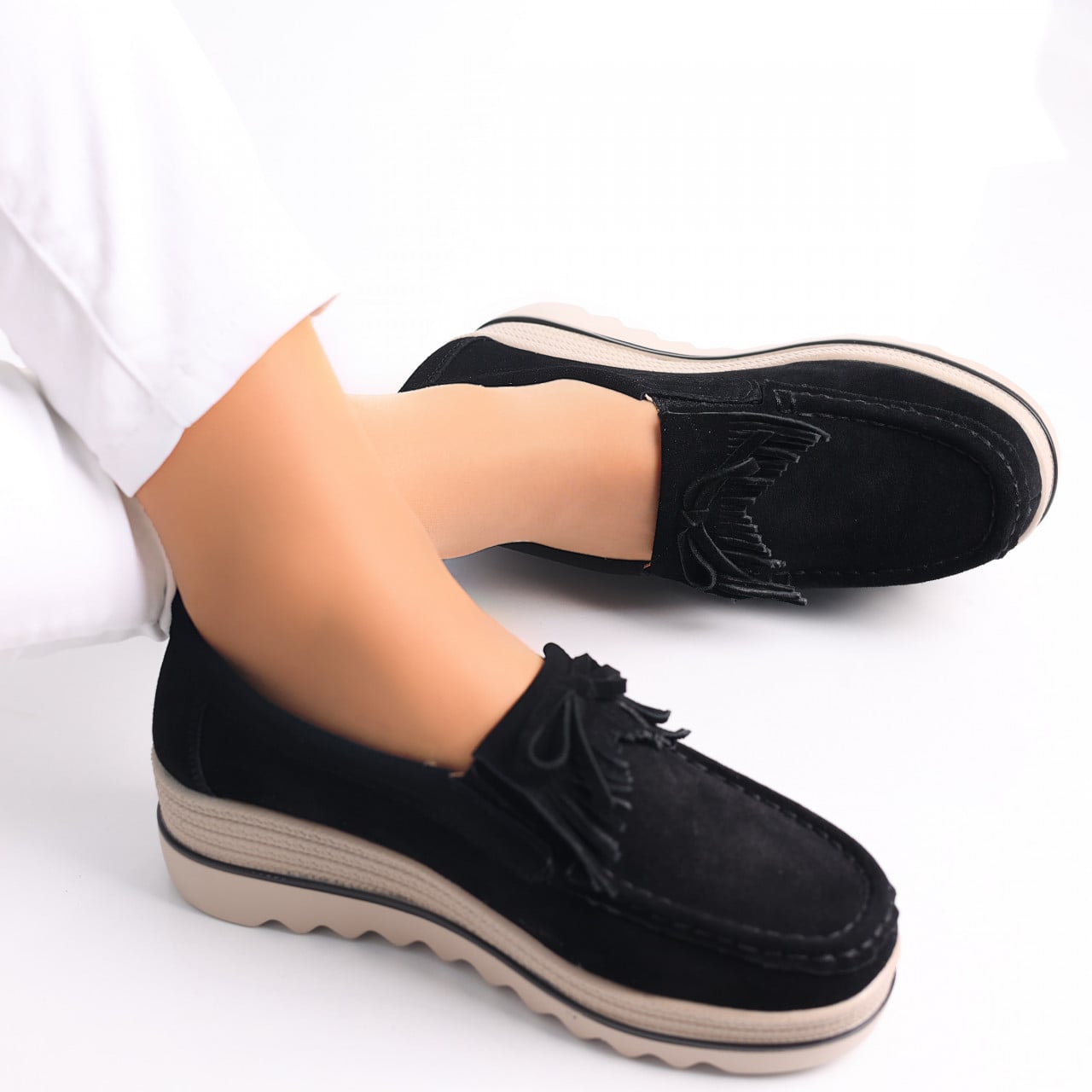 Pantofi dama cu platforma Negri din Piele Naturala Intoarsa Asion - poza 5